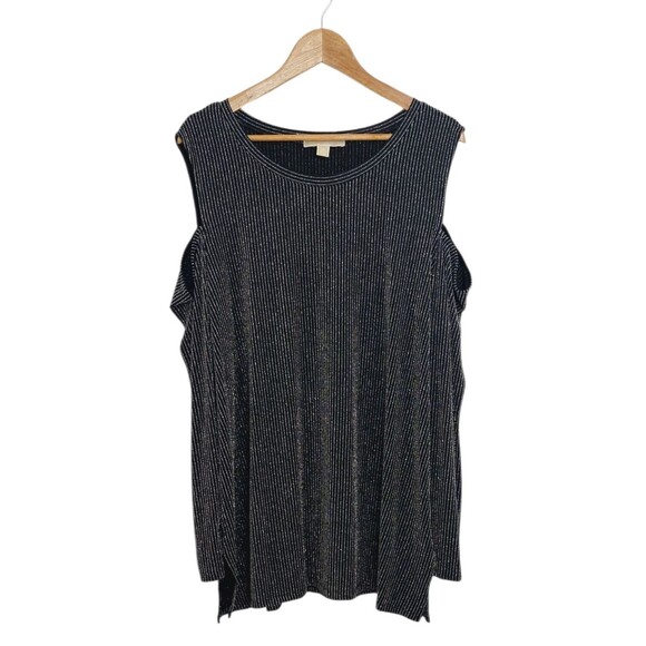 Michael Kors Women's Size 2X Blouse Cold Shoulder Black Silver Metallic Tunic - Picture 1 of 11